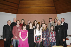 Pictured at the official opening of Holy Family Mission, Glencomeragh held on Friday evening 2nd Decemberare back row: l-r Fr. William Lee, Godelieve (Limerick), Patrick Reynolds, (part of core team leading Holy Family Mission at Glencomeragh), Emma Terren-Hogan (Limerick), Veronica McGurk (Tyrone), Luke Silke (Galway), Patrick Fitzsimmons (America) and Fr. Patrick Cahill (Core Team). Front l-r: Bishop Alphonsus Cullinan, Waterford & Lismore Diocese, Paddy Moloney, (Ardmore), Maura Garrihy (Core Team), Ruth Terren-Hogan (Limerick), Kerri Smith (Derry), Niamh Palmer (Mitchelstown), Nicola Griffin (Limerick) and Papal Nuncio Archbishop Charles Brown.